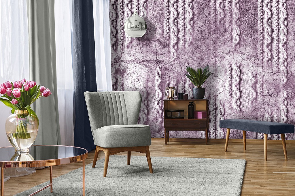 Флизелиновые фотообои абстракция 416x290 см плетение по бетону - розовое (13565VEXXXXL) +клей