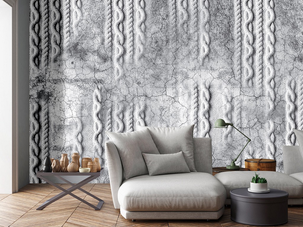 Флізелінові фотошпалери білі 368x254 см плетіння по бетону - сірий (13567V8) +клей
