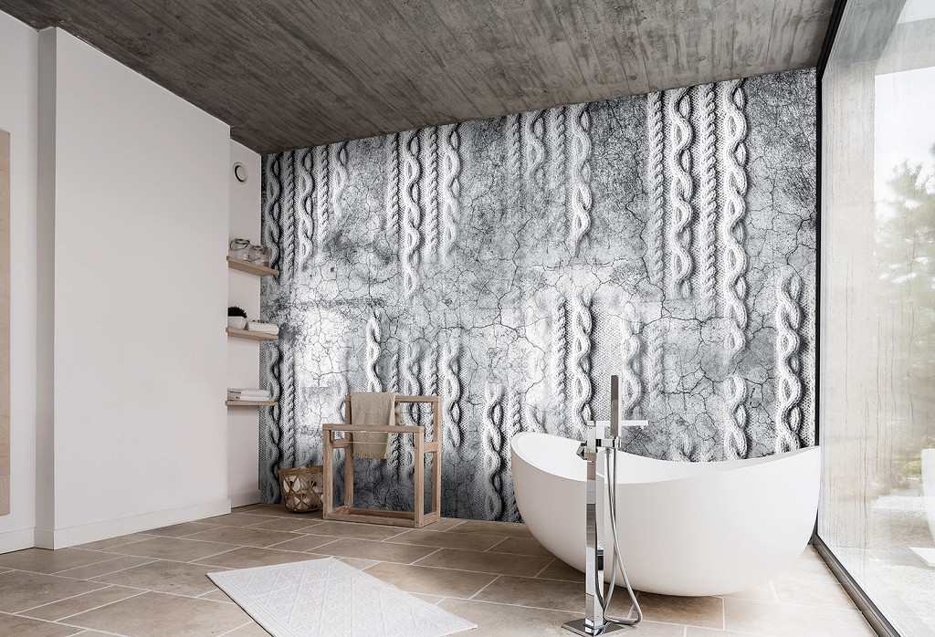 Флізелінові фотошпалери для кухні 312x219 см плетіння по бетону - сірий (13567VEXXL) +клей