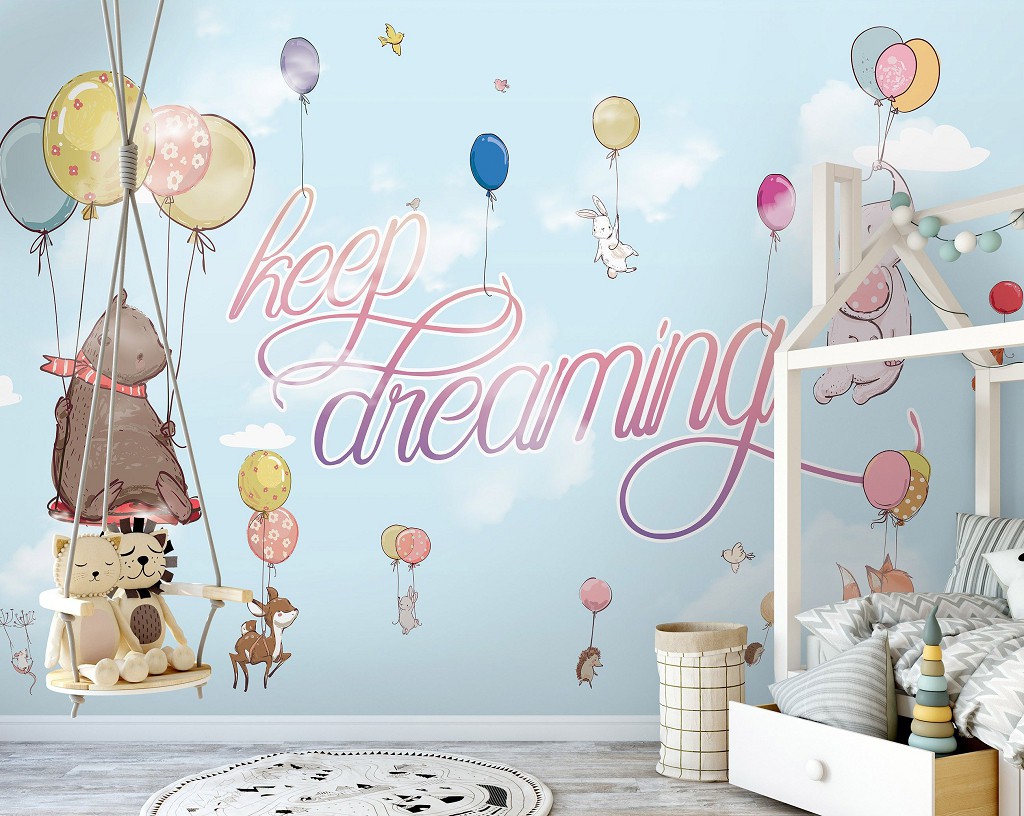 Флізелінові фотошпалери тварини на повітряній кулі 460x300 см Дитячі - Продовжуй мріяти (13578V12)+клей