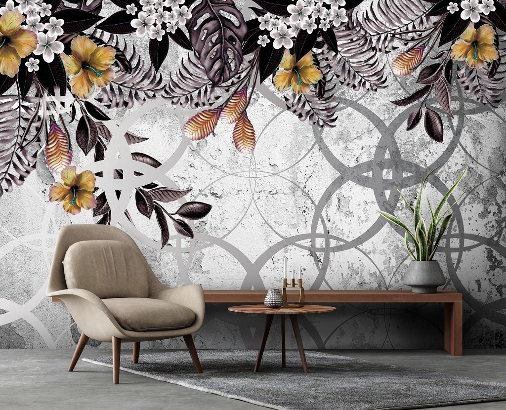 Флизелиновые фотообои 368x254 см Орнаменты Цветы арт-декор Структура (13581V8) +клей