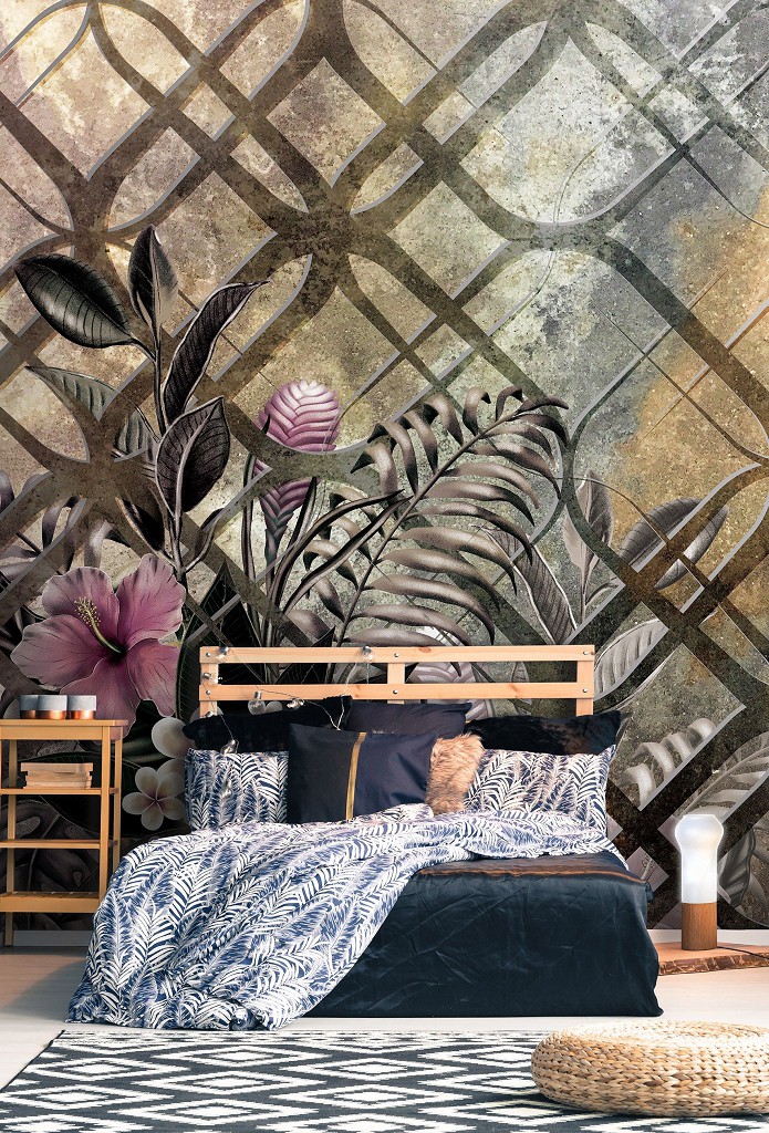 Флизелиновые фотообои растения 520x318 см Орнаменты арт-декор Структура Листья и Цветы (13583VEXXXXXL) +клей