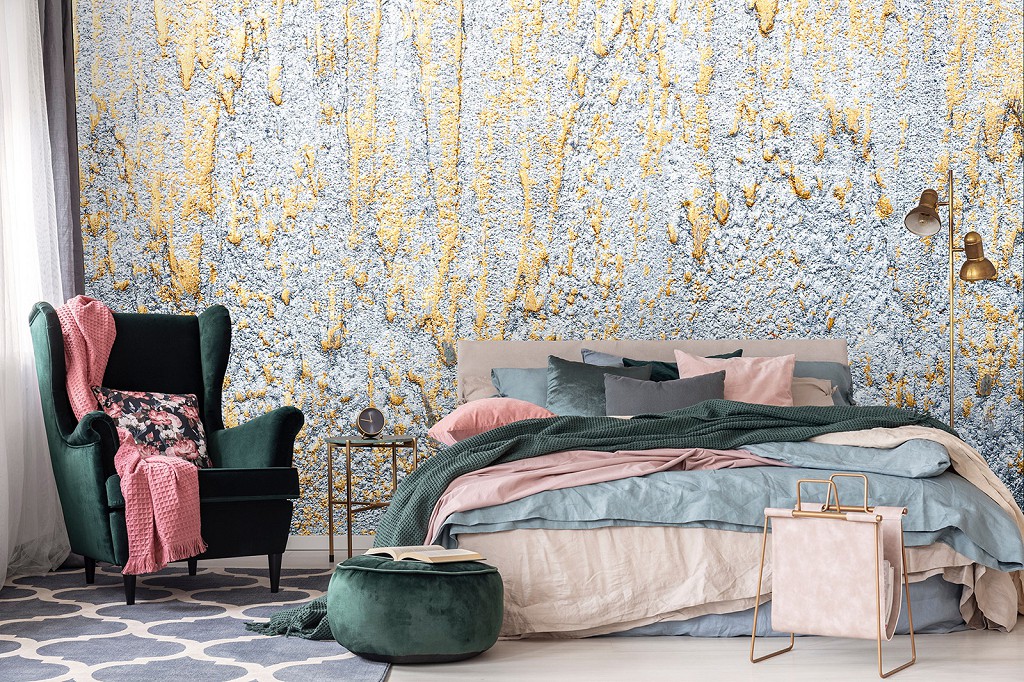 Абстракция флизелиновые фотообои 312x219 см Золотая и серебряная штукатурка (13591VEXXL) +клей