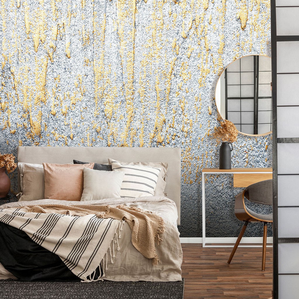 Флізелінові фотошпалери абстракція Золота та срібна штукатурка (13591V)+клей