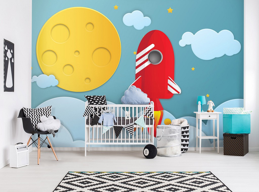 Космос флизелиновые фотообои 416 x 254 см Детские - Ракета и луна (13606VEXXXL)+клей
