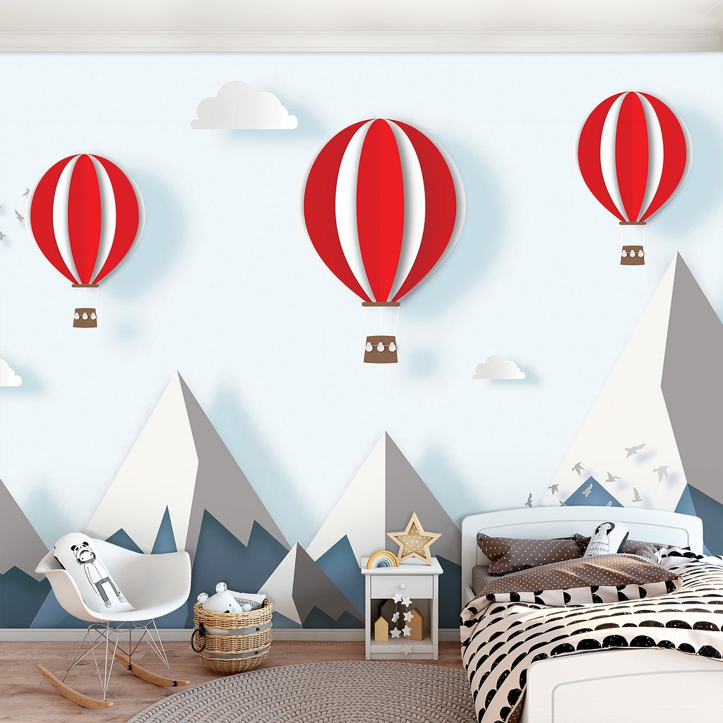 Флізелінові фотошпалери в дитячу 460x300 см Політ на повітряних кулях над горами (13609V12)+клей