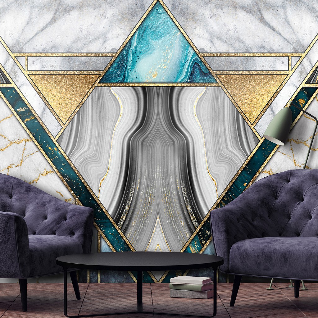 Флізелінові фотошпалери до спальні над ліжком 416x254 см Абстракція - мотив що переливається на мармурі (13612VEXXXL)+клей