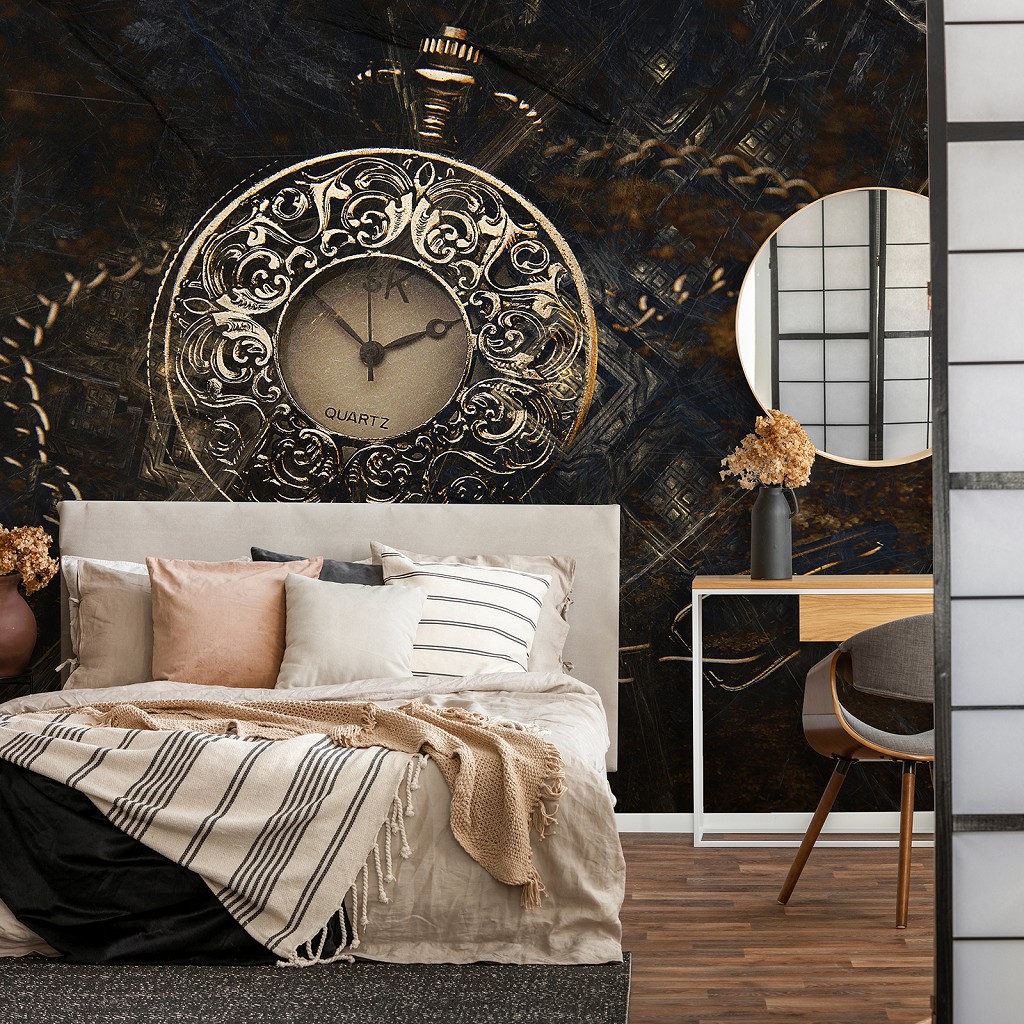 Коричневі флізелінові фотошпалери 416x254 см Кишеньковий годинник (13649VEXXXL)+клей