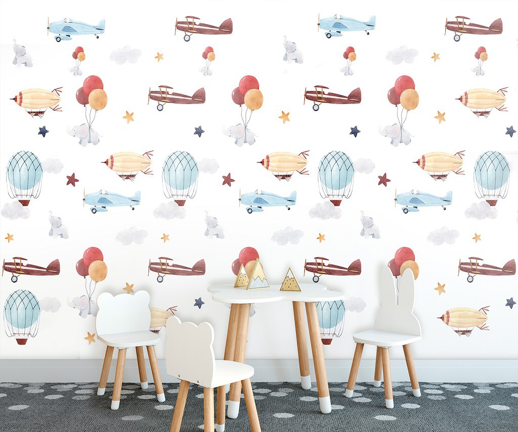 Флизелиновые фотообои на всю стену 368 x 254 см Детские - Самолеты и воздушные шары (13653V8)+клей