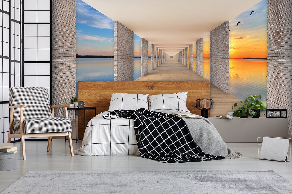 Флизелиновые фотообои облака 3D 368 x 254 см Пейзаж - Тоннель и вид на озеро (13661V8)+клей