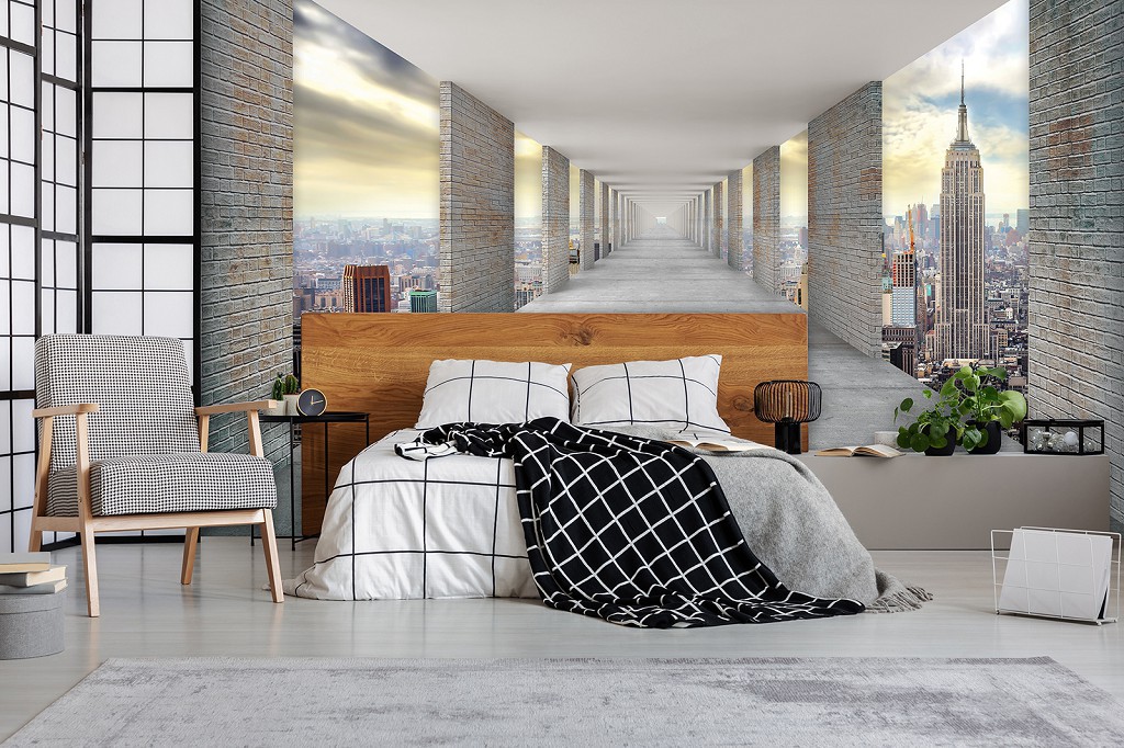 Флизелиновые фотообои облака в интерьере 3D 312 x 219 см Город - Тоннель и вид на Нью-Йорк (13662VEXXL)+клей