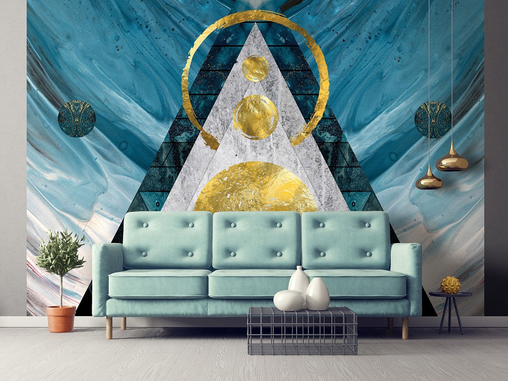 Флизелиновые фото обои 254 x 184 см Абстракция - Переливающиеся фигуры на мраморе (13670V4)+клей