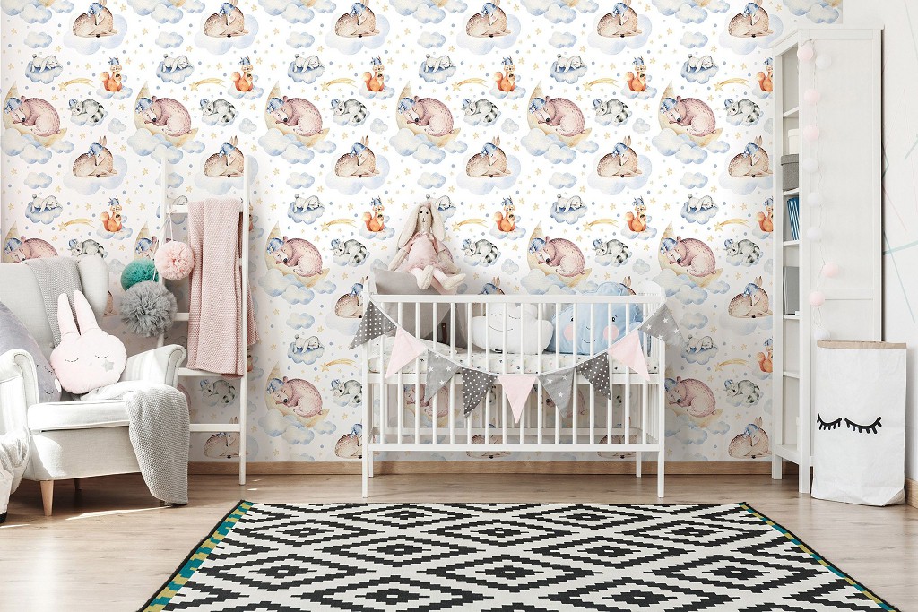 Флізелінові фотошпалери хмари 416x290 см Дитячі - Сплячі звірята (13672VEXXXXL)+клей