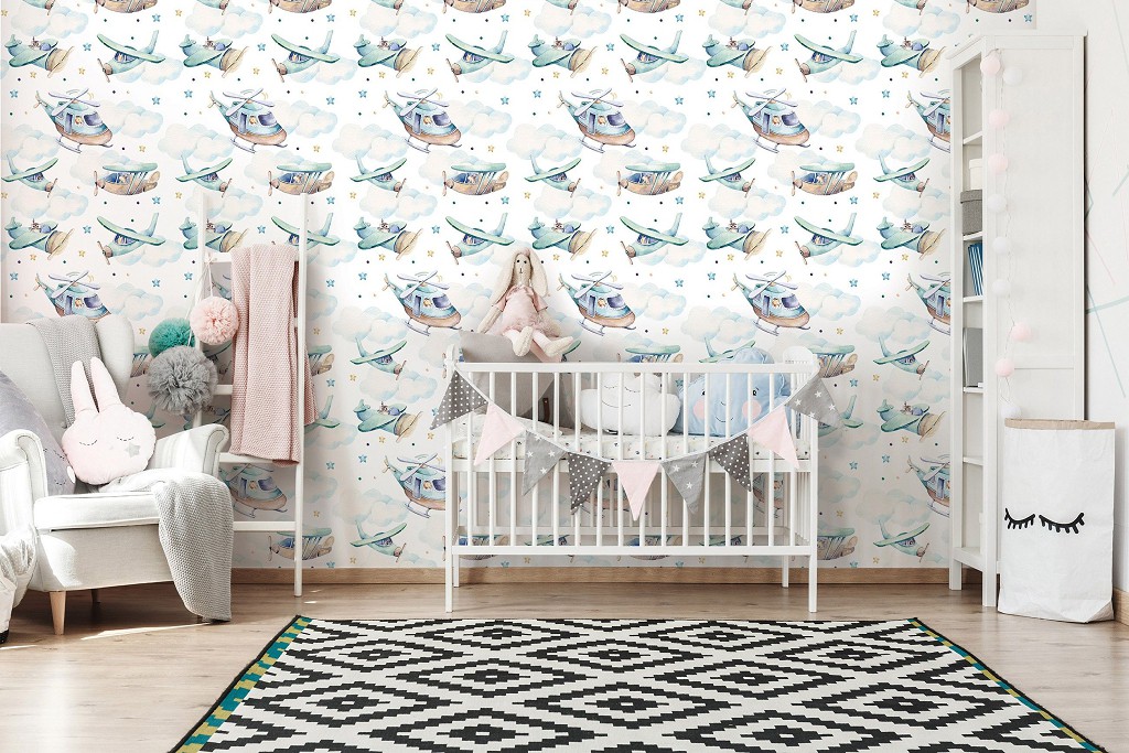 Хмари флізелінові фотошпалери 368x280 см Дитячі - Літаки у небі (13677V10)+клей