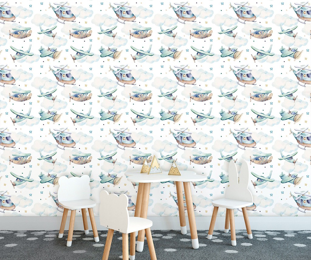 Флизелиновые фотообои небеса 460 x 300 см Детские - Самолеты летают в облаках (13677V12)+клей