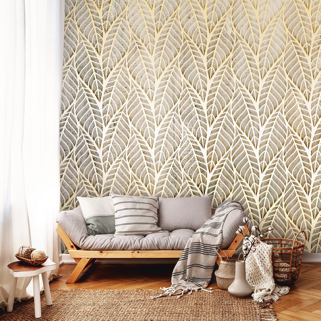 Популярні флізелінові фотошпалери 416x290 см Кучеряве ажурне листя (13679VEXXXXL)+клей