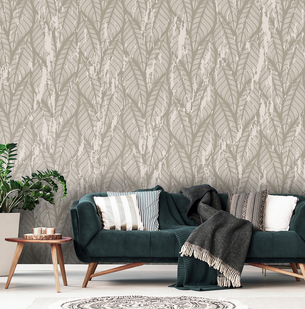 Флізелінові фотошпалери Кучеряве ажурне бежеве листя (13681V)+клей