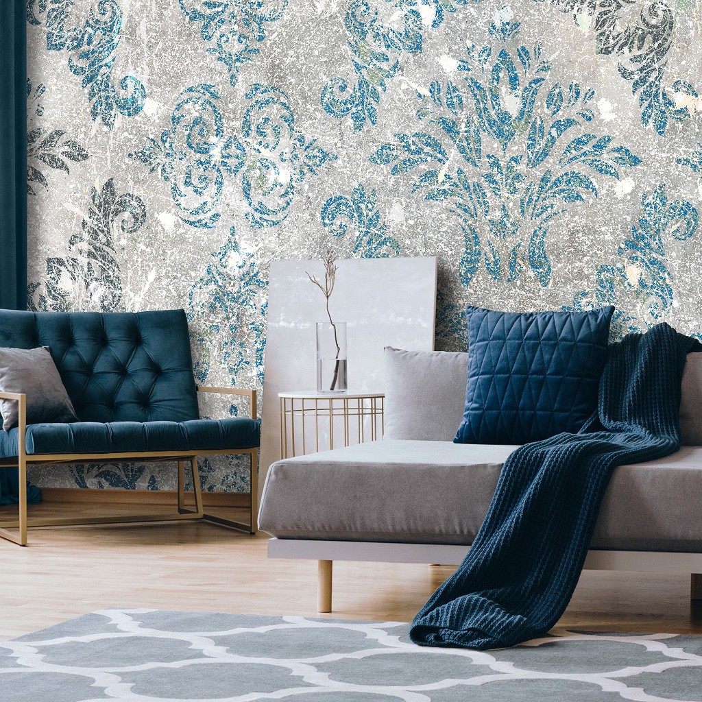 Флізелінові фотошпалери фото 416x254 см Синій візерунок на бетоні (13683VEXXXL) +клей