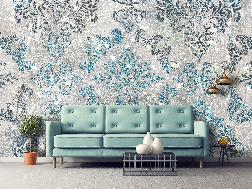 Флизелиновые фотообои 368x254 см Синий узор на бетоне (13683V8) +клей