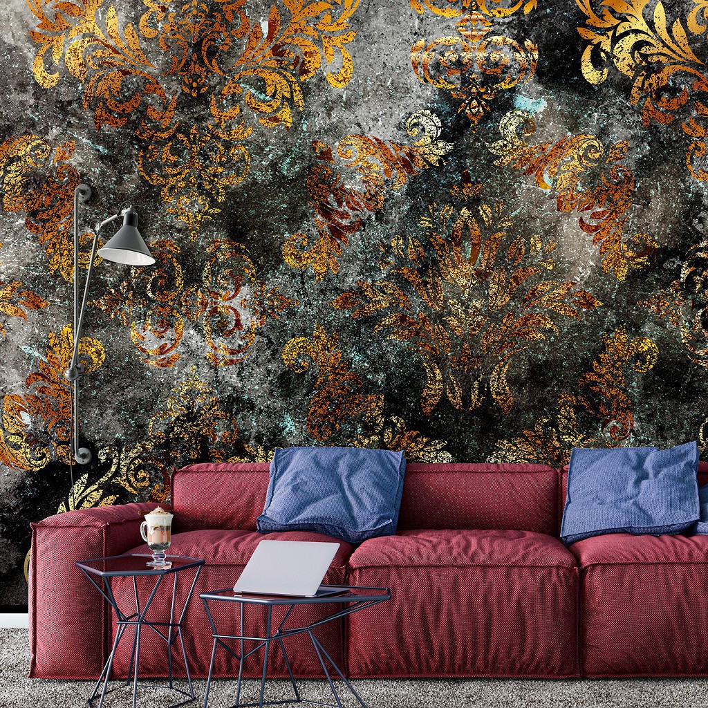 Флизелиновые фотообои абстракция 312 x 219 см Золотисто-коричневый узор на бетонной стене (13684VEXXL)+клей