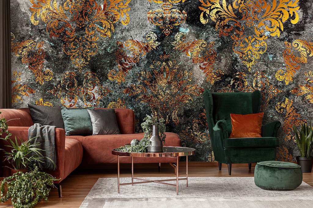 Флизелиновые фото обои абстракция 254 x 184 см Золотисто-коричневый узор на бетонной стене (13684V4)+клей