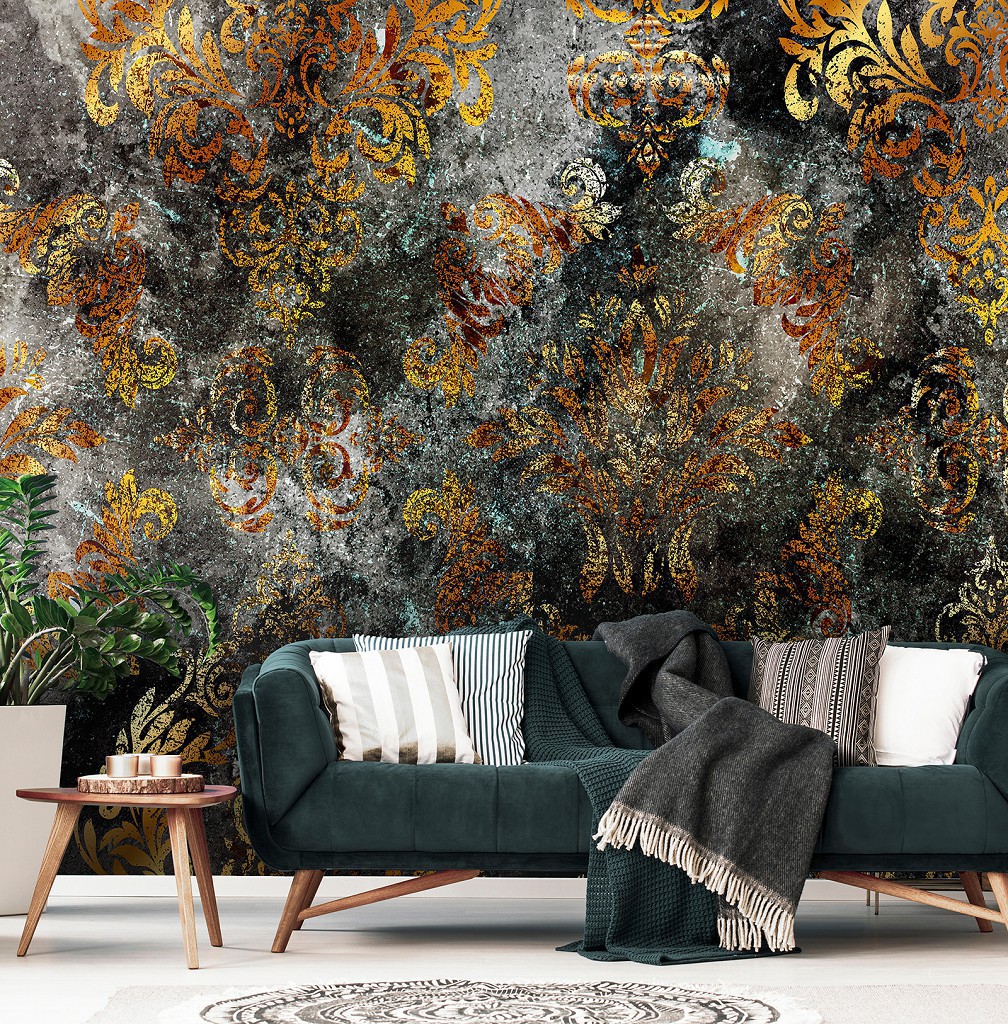 Флізелінові фотошпалери під бетон Абстракція 368x254 см Золотисто-коричневий візерунок на стіну (13684V8)+клей