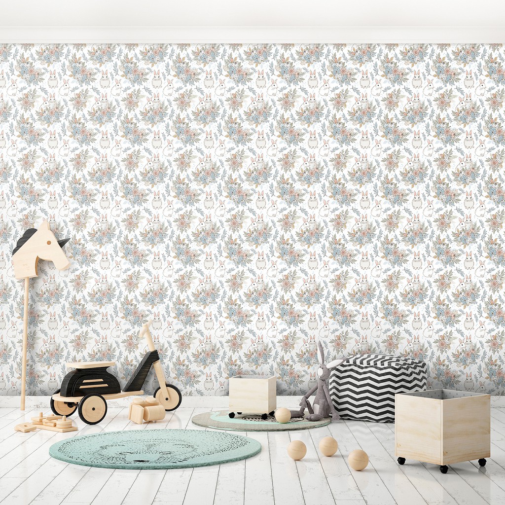 Флизелиновые фотообои 520 x 318 см Детские - Кролики и цветочки (13699VEXXXXXL)+клей