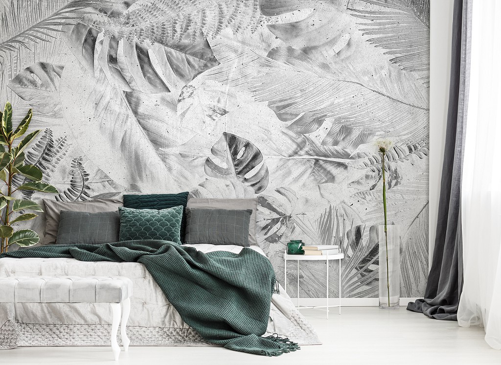 Флізелінові фотошпалери 416x290 см Квіти - Чорно-біле листя на старий папір (13701VEXXXXL)+клей