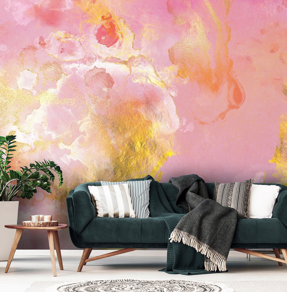Флізелінові фотошпалери 416x254 см Абстракція - Мармур в рожевих та золотих тонах (13710VEXXXL)+клей
