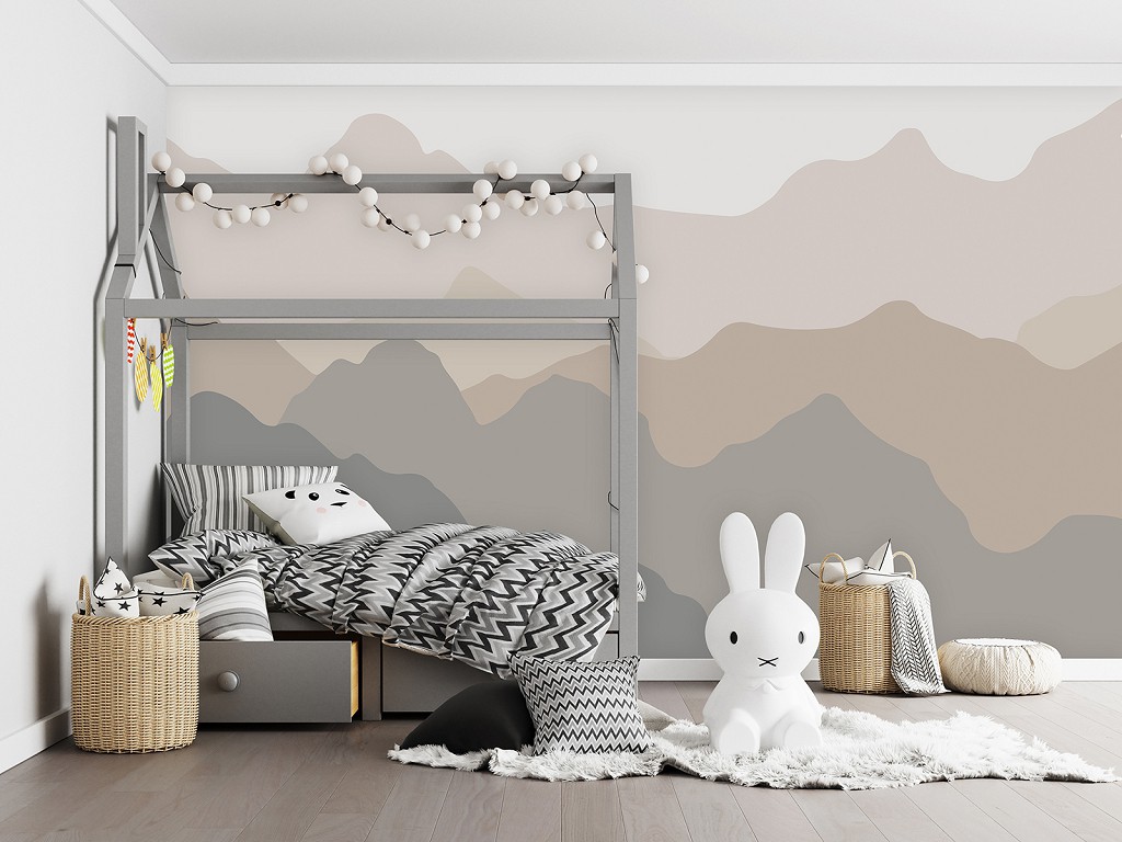 Скандинавские горы детские флизелиновые фотообои 312x219 см Контур холмов в бежевом цвете (13712VEXXL) +клей