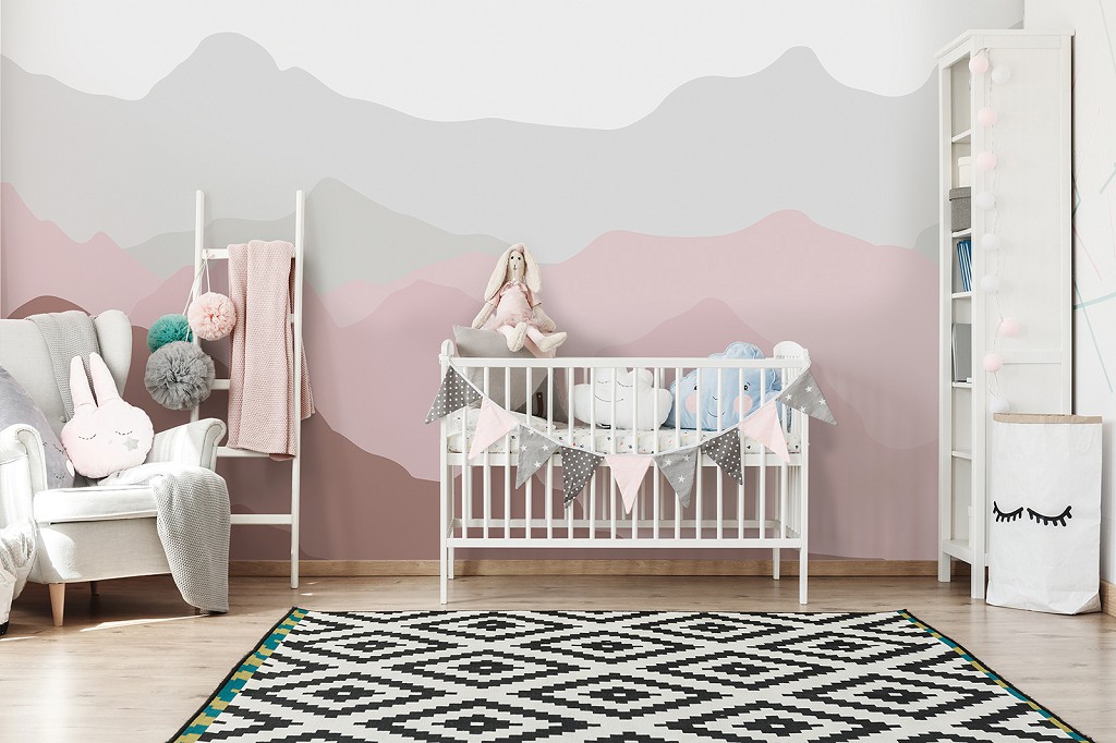Скандинавский стиль детские флизелиновые фотообои 312x219 см Контур гор розового цвета (13714VEXXL) +клей