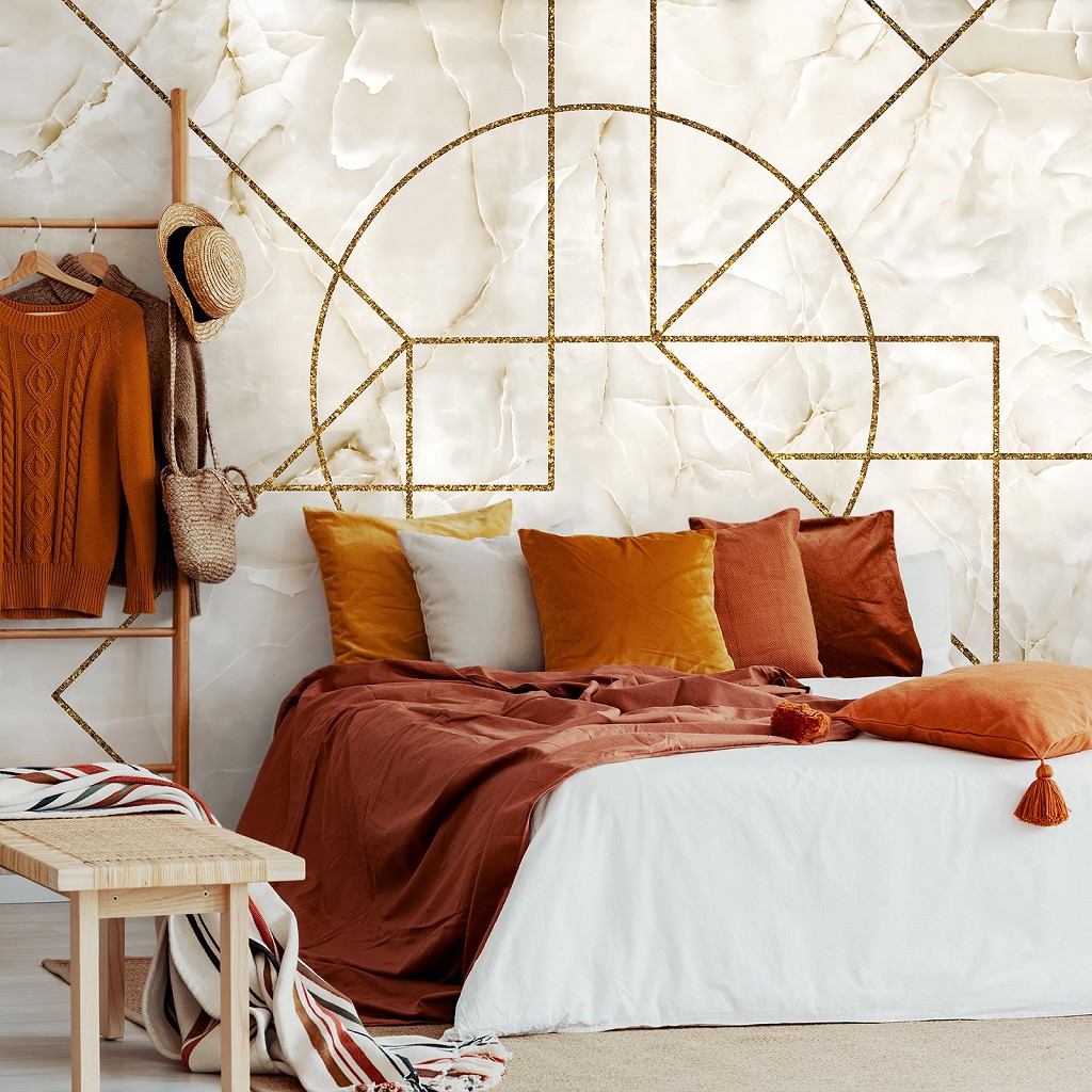 Флизелиновые фото обои 254 x 184 см Абстракция - Геометрический узор на светлом мраморе (13721V4)+клей