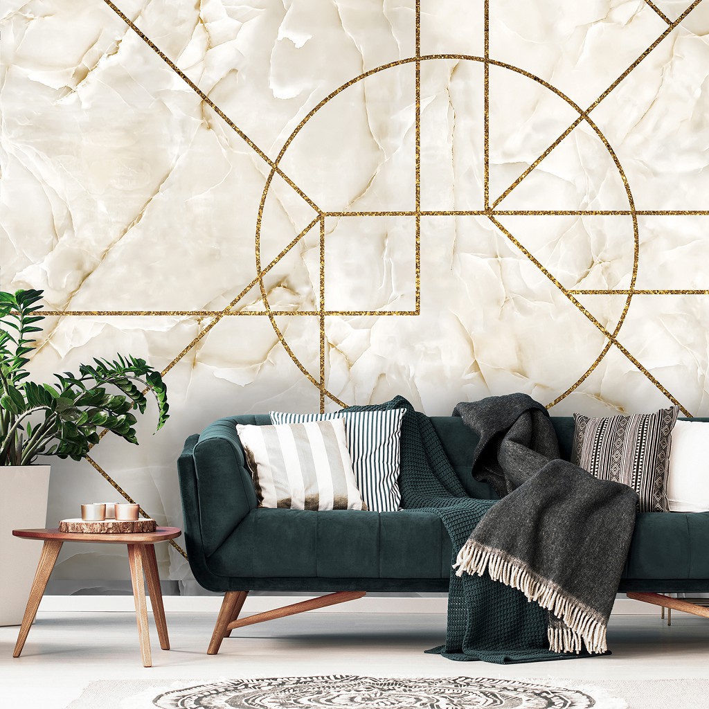 Флизелиновые фотообои в спальню 368 x 280 см Абстракция - Геометрический узор на светлом мраморе (13721V10)+клей