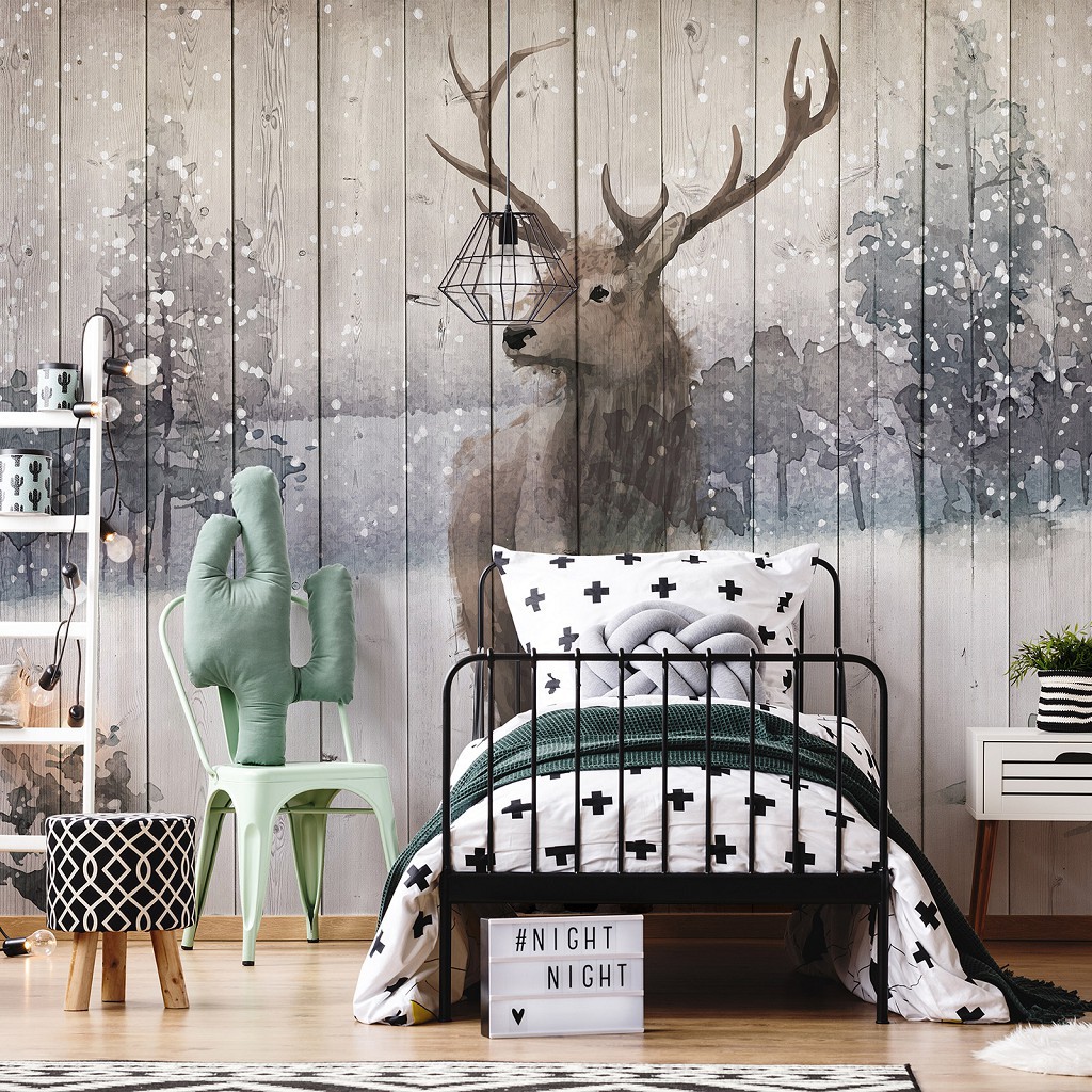 Фотообои винтаж 368x254 см Животные - Гордый олень на деревянных досках (13723P8)+клей