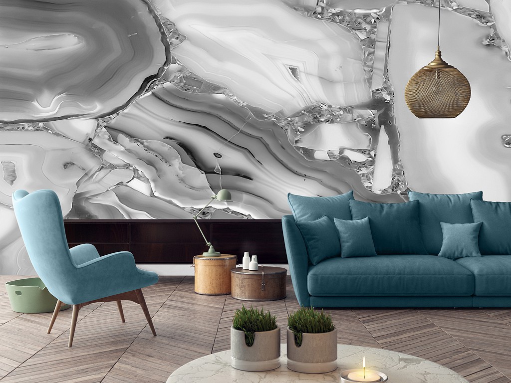 Флизелиновые фотообои 368 x 254 см Мрамор - Переливающийся серым цветом камень (13726V8)+клей