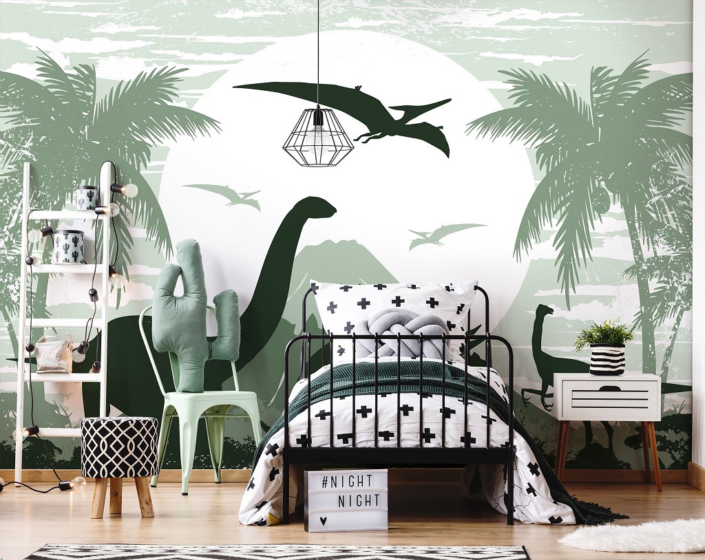 Флізелінові фото шпалери для хлопчика 254x184 см Зелені динозаври (13731V4)+клей