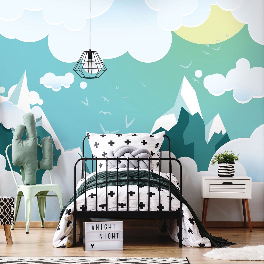 Флізелінові фотошпалери для дитячої кімнати хлопчика та дівчинки 312x219 см Гори у хмарах (13733VEXXL) +клей