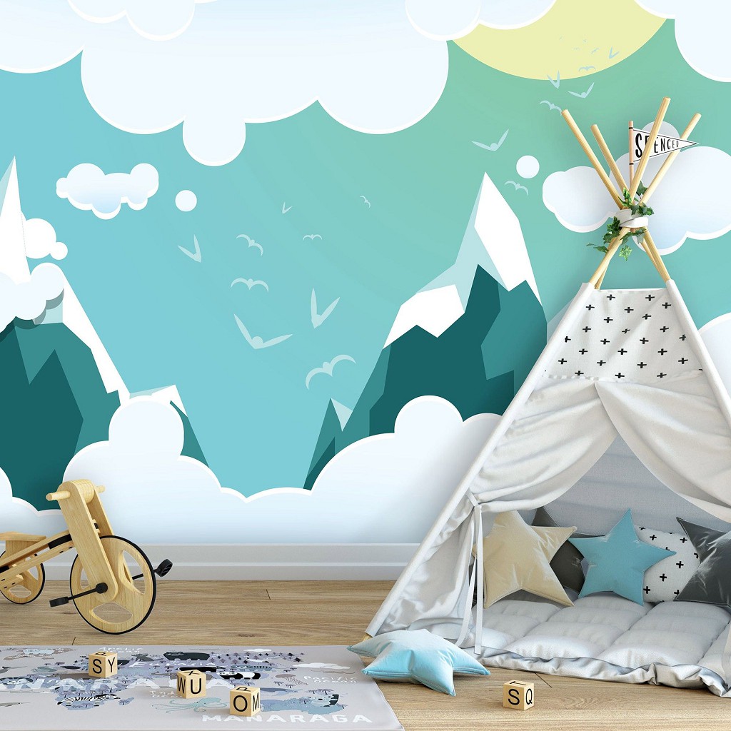 Флизелиновые фотообои для детской комнаты мальчика и девочки 416x254 см Горы в облаках (13733VEXXXL) +клей