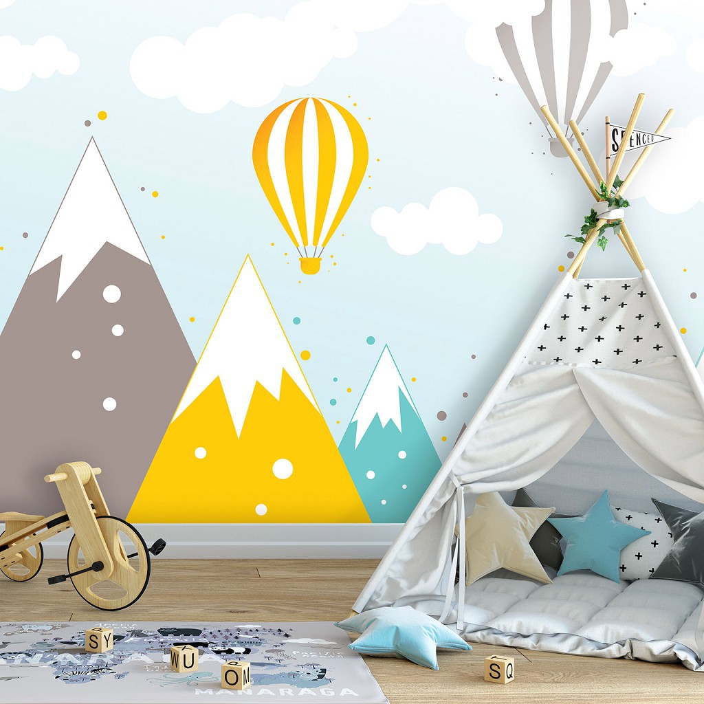 Флізелінові фотошпалери 416x290 см Дитячі - Повітряні кулі над горами (13734VEXXXXL)+клей