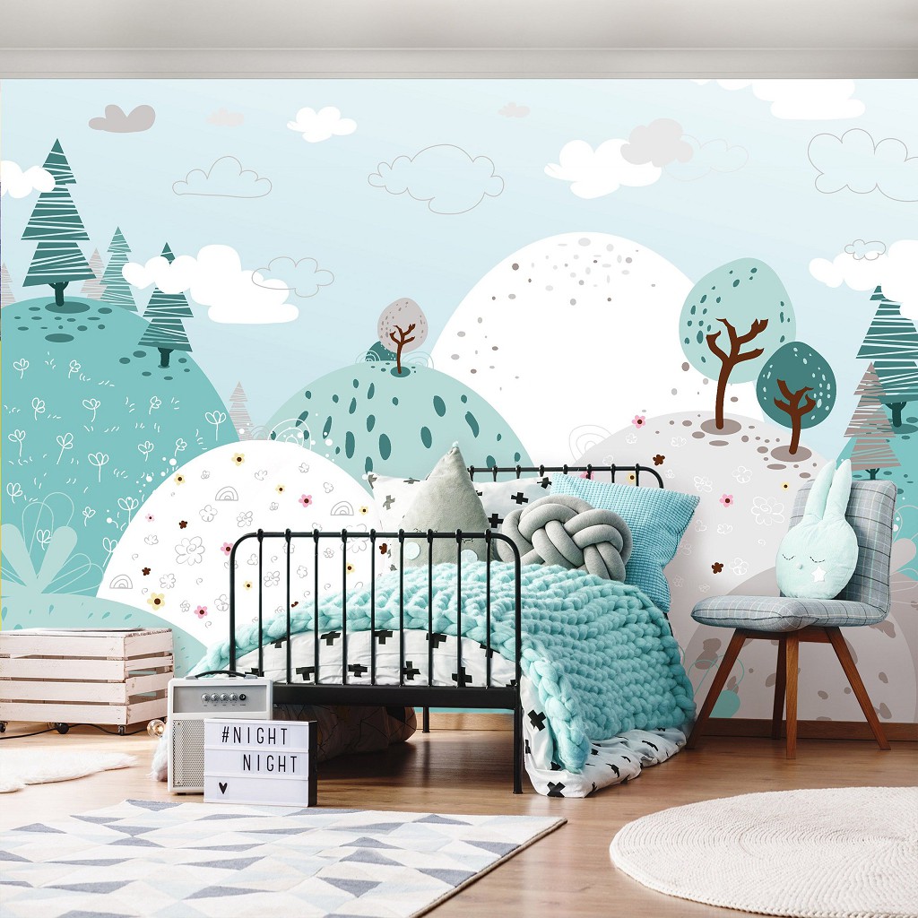 Флизелиновые фотообои детские для девочки Пастельные весенние холмики (13735V)+клей