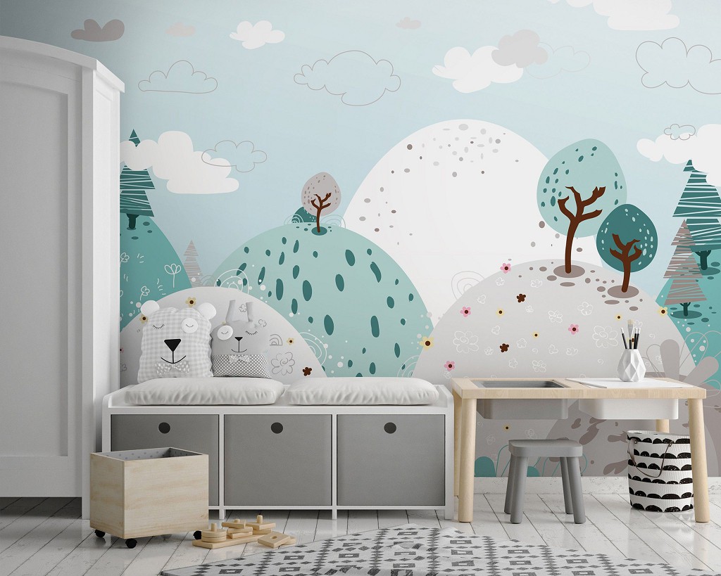 Флизелиновые оригинальные фото обои в детскую 254 x 184 см Пастельные весенние холмики (13735V4)+клей