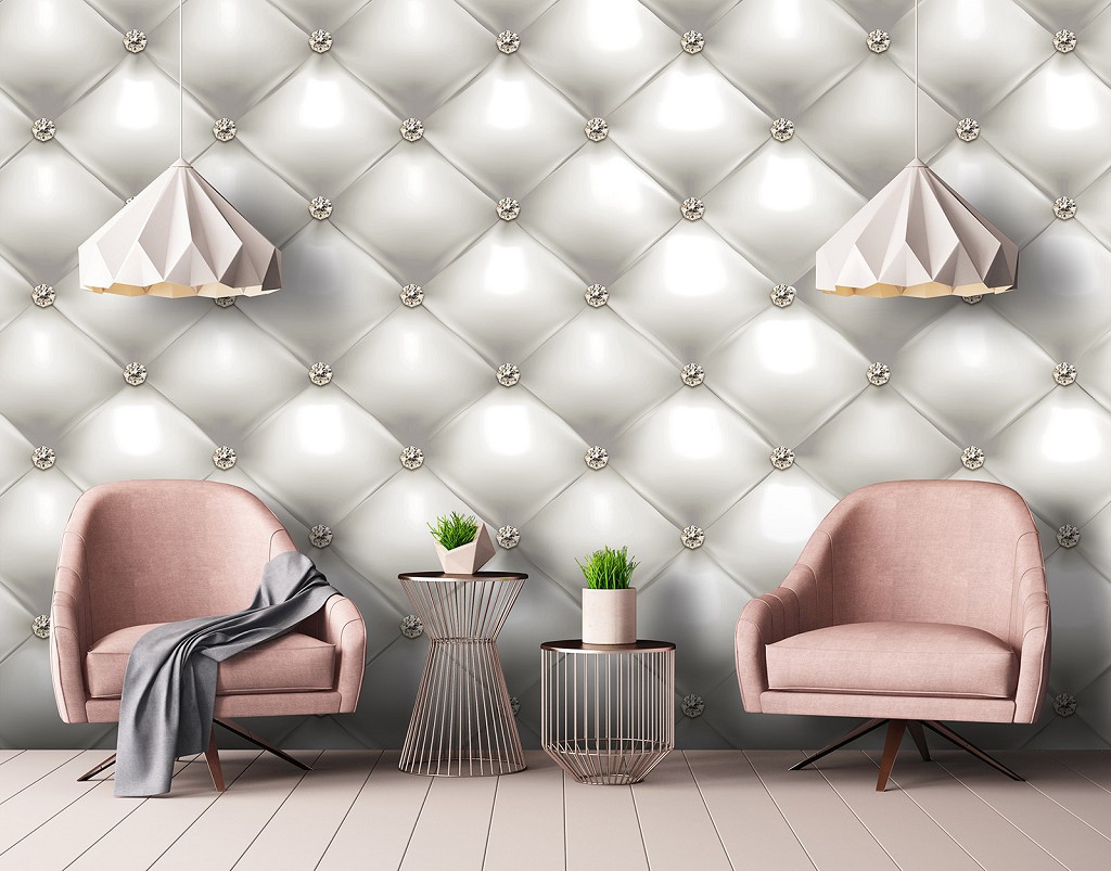 Флізелінові фотошпалери під камінь 416x254 см Стегана оббивка зі стразами (13749VEXXXL)+клей