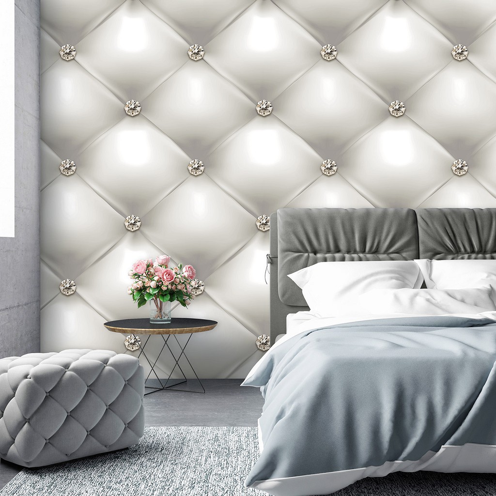 Флізелінові фотошпалери камінь 368x254 см Стегана оббивка зі стразами (13749V8)+клей