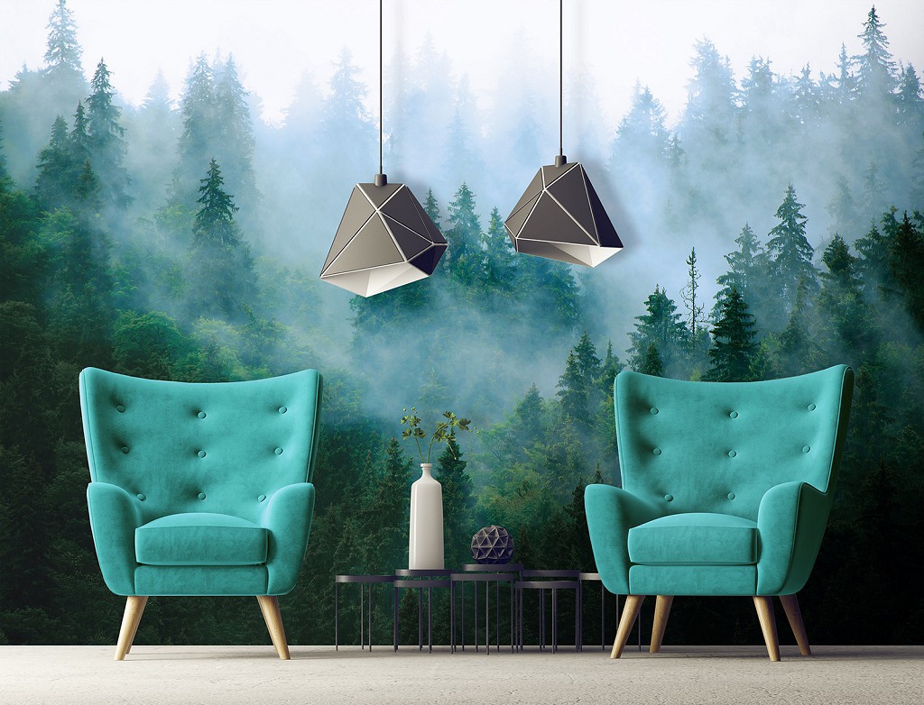 Флизелиновые фотообои 416 x 290 см Природа - Лес в тумане в холодных тонах (13757VEXXXXL)+клей