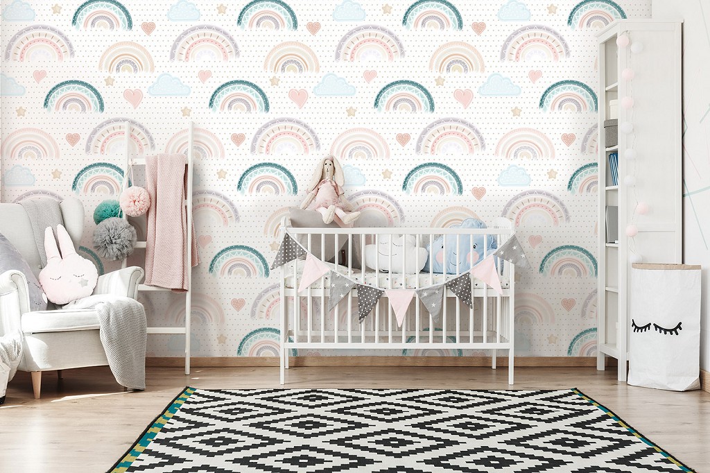 Флізелінові фотошпалери для дівчинкі 368x254 см Дитячі - Веселки у хмарах (13758V8)+клей