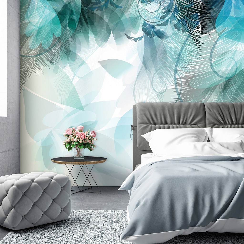 Зелень флизелиновые фотообои 368 x 254 см Цветы - Бирюзовые листья (13767V8)+клей