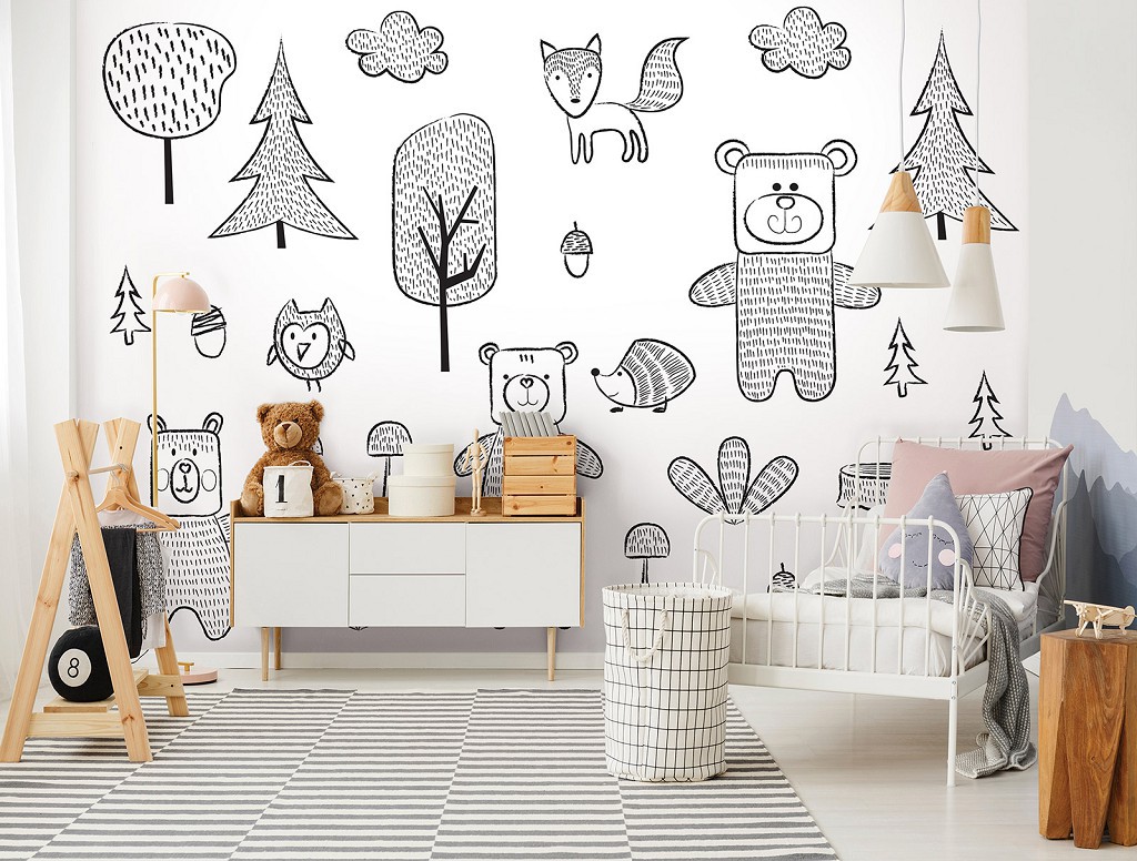 Флізелінові фотошпалери для хлопчика 460x300 см Дитячі - Ведмедики у лісі (13768V12)+клей