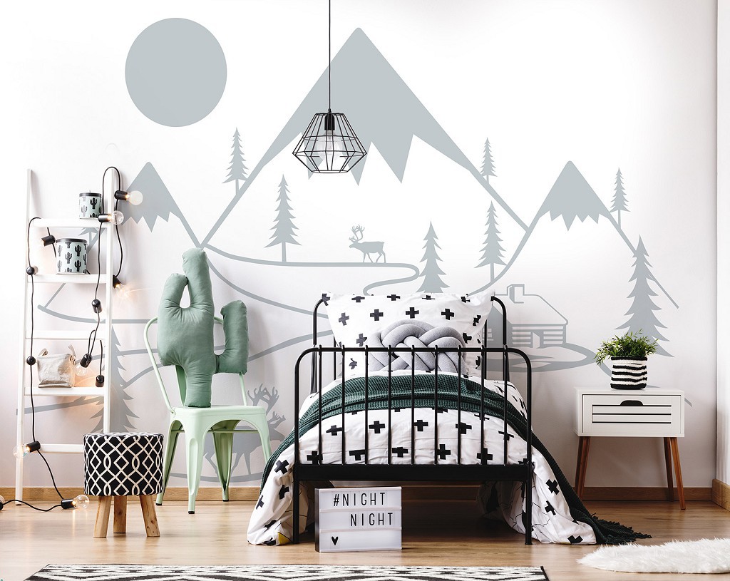 Детские флизелиновые фотообои 416 x 254 см Пейзаж - Горный домик в снегу (13769VEXXXL)+клей