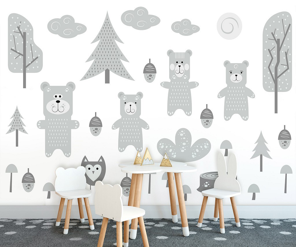 Флизелиновые фото обои милые животные 254 x 184 см Детские - Мишки гуляют в лесу (13770V4)+клей