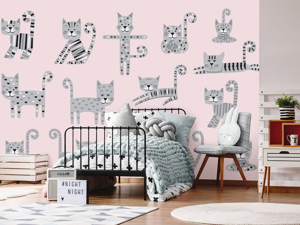 Флізелінові фотошпалери в дитячу кімнату 416x254 см Котики стрибають (13772VEXXXL)+клей